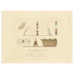 Antique Print of a Pagoda and Idols from the Village of Likiliki, New Ireland