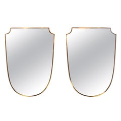 Pair of Midcentury Brass Shield Mirrors