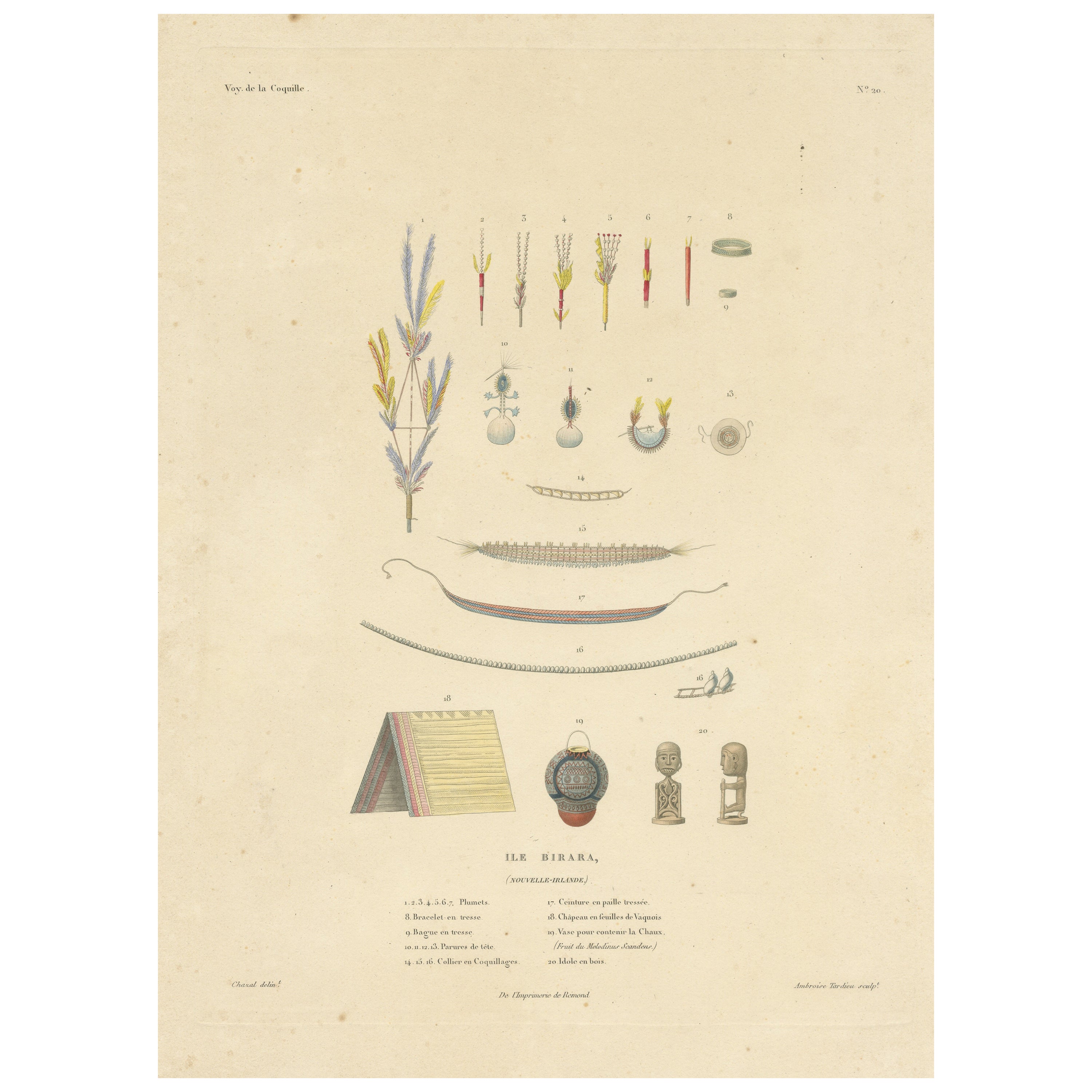 Antique Print of Jewellery, Belts and other Items from Birara, New Ireland For Sale