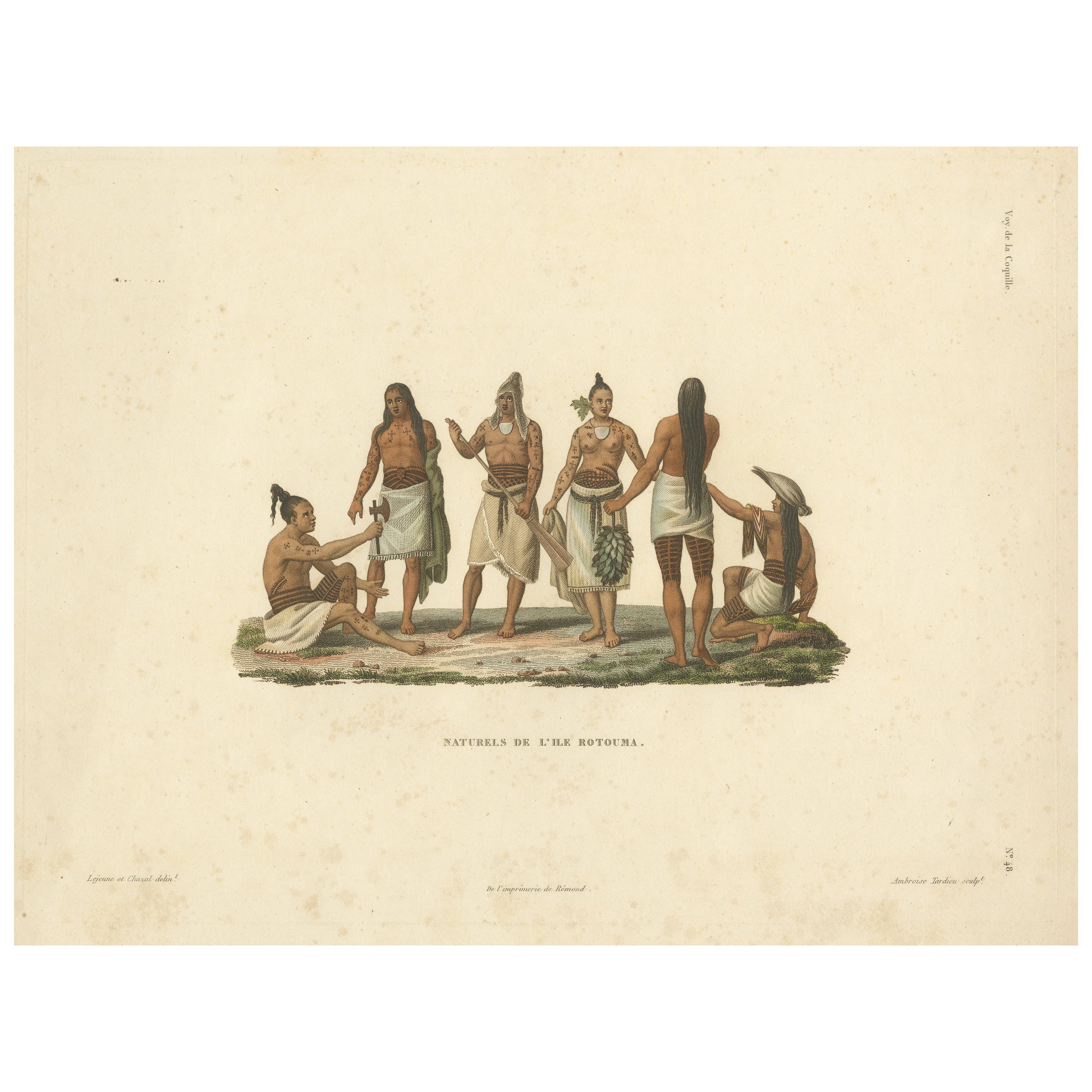 "Natives of the Island of Rotuma: Antique Ethnographic Print, circa 1825 For Sale