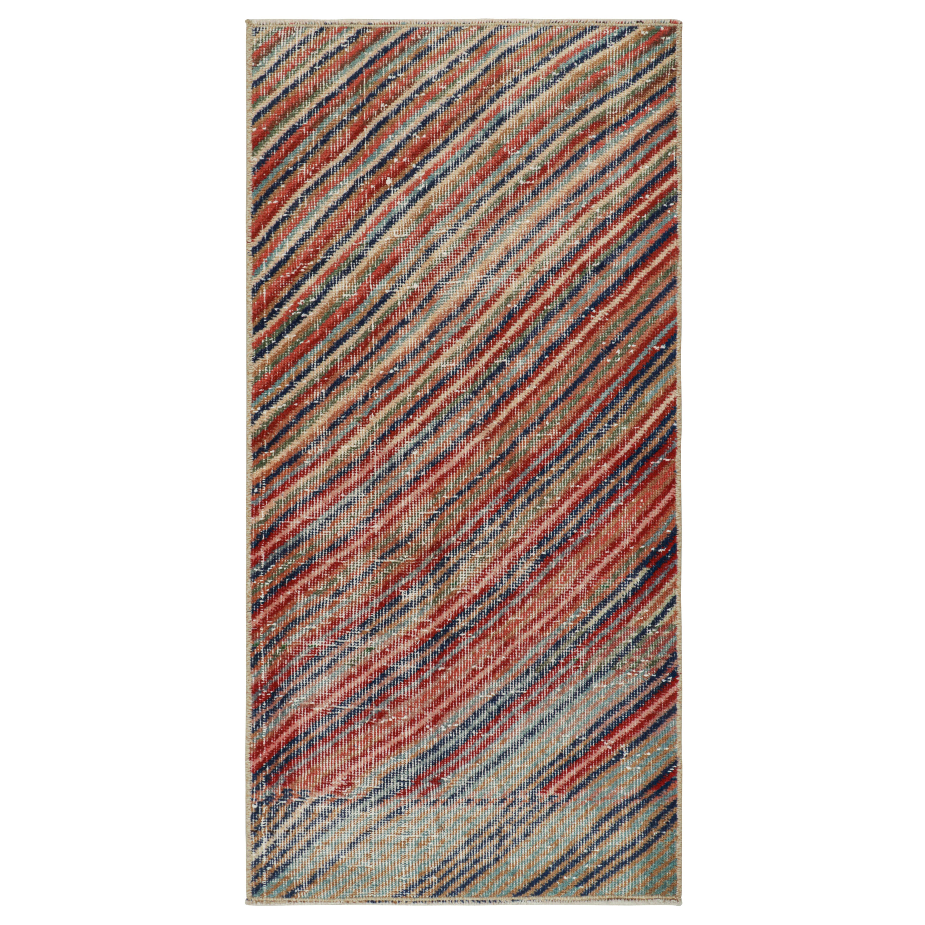 Vintage Zeki Müren Rug with Polychromatic Stripes, by Rug & Kilim For Sale