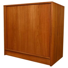 Scandinavian Modern Teak Low Bachelor’s Chest with Tambour Door Made in Denmark