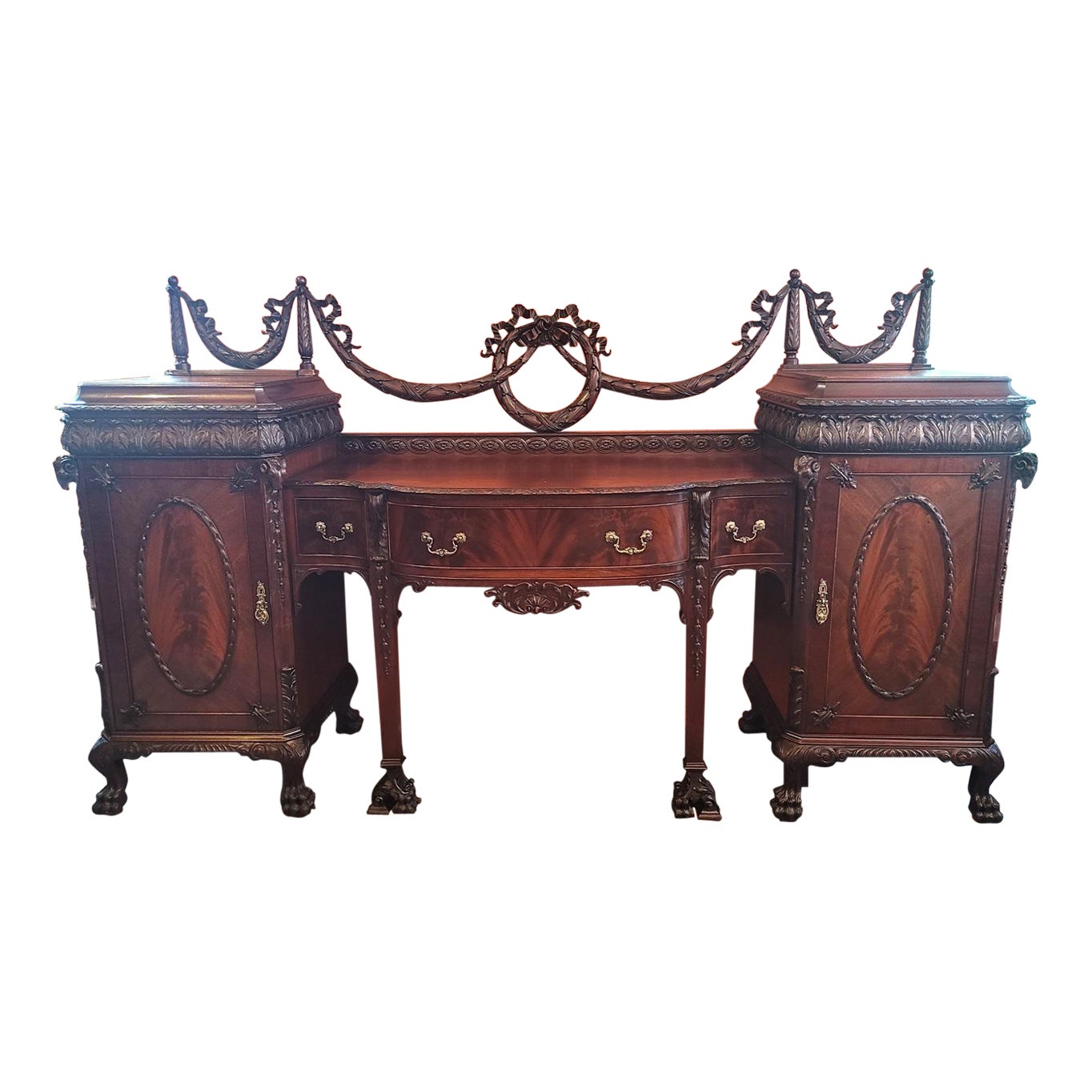 Early 20C Exceptional Chippendale Irish Georgian Style Sideboard by S Hille