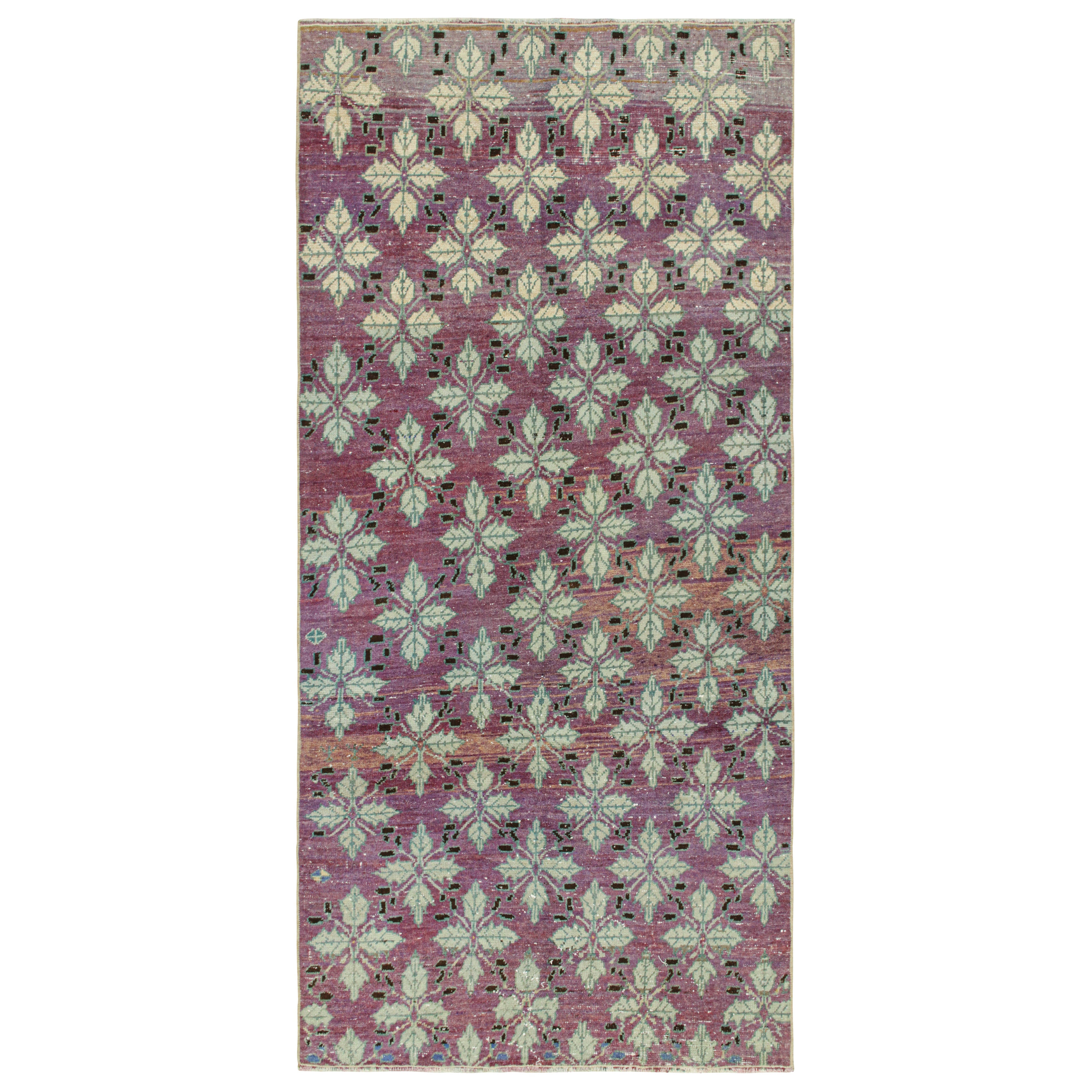 Vintage Zeki Müren Rug in Purple with Floral Patterns, by Rug & Kilim For Sale