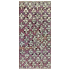 Used Zeki Müren Rug in Purple with Floral Patterns, by Rug & Kilim