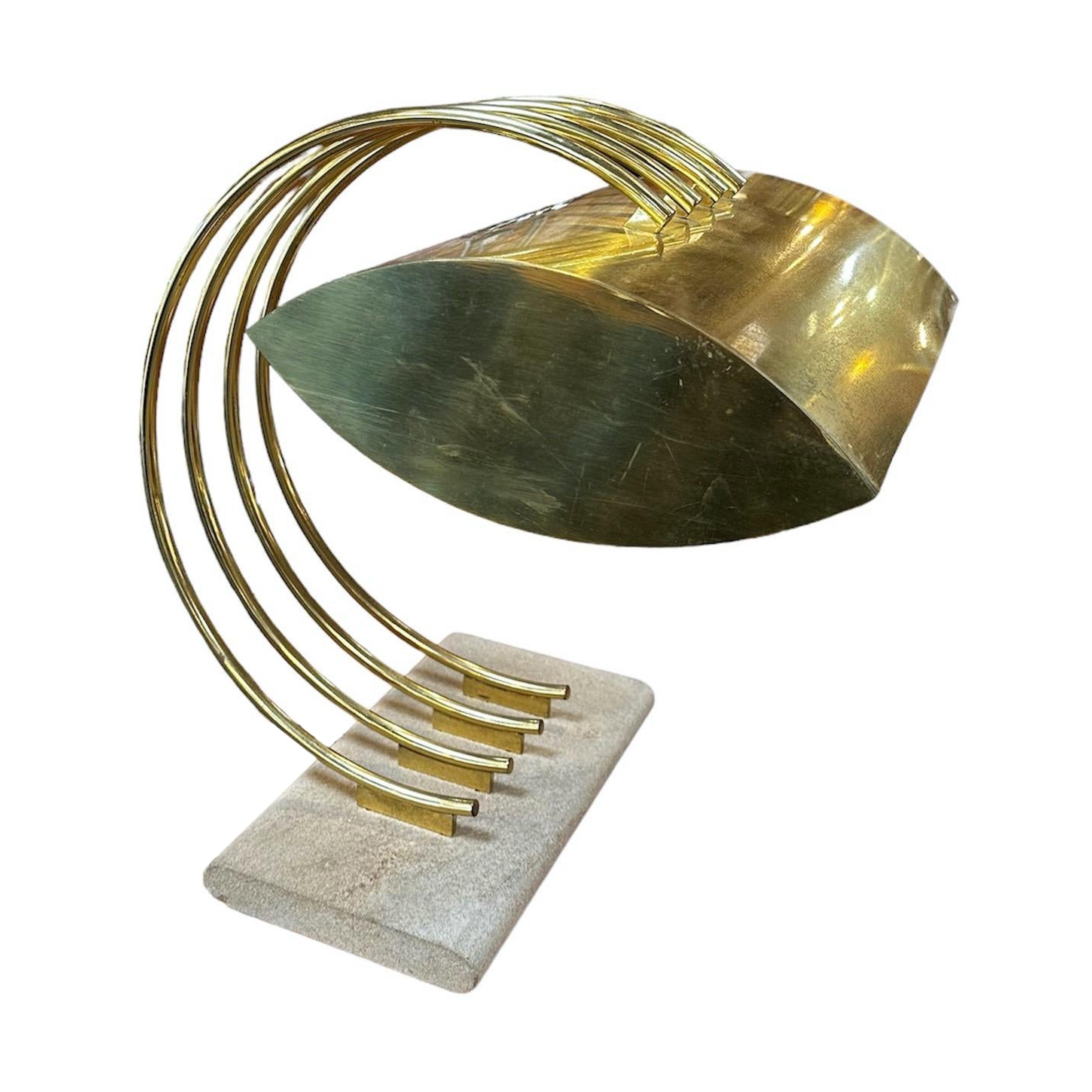 Art Deco Italian Fully Brass Table Lamp, 1960s For Sale at 1stDibs