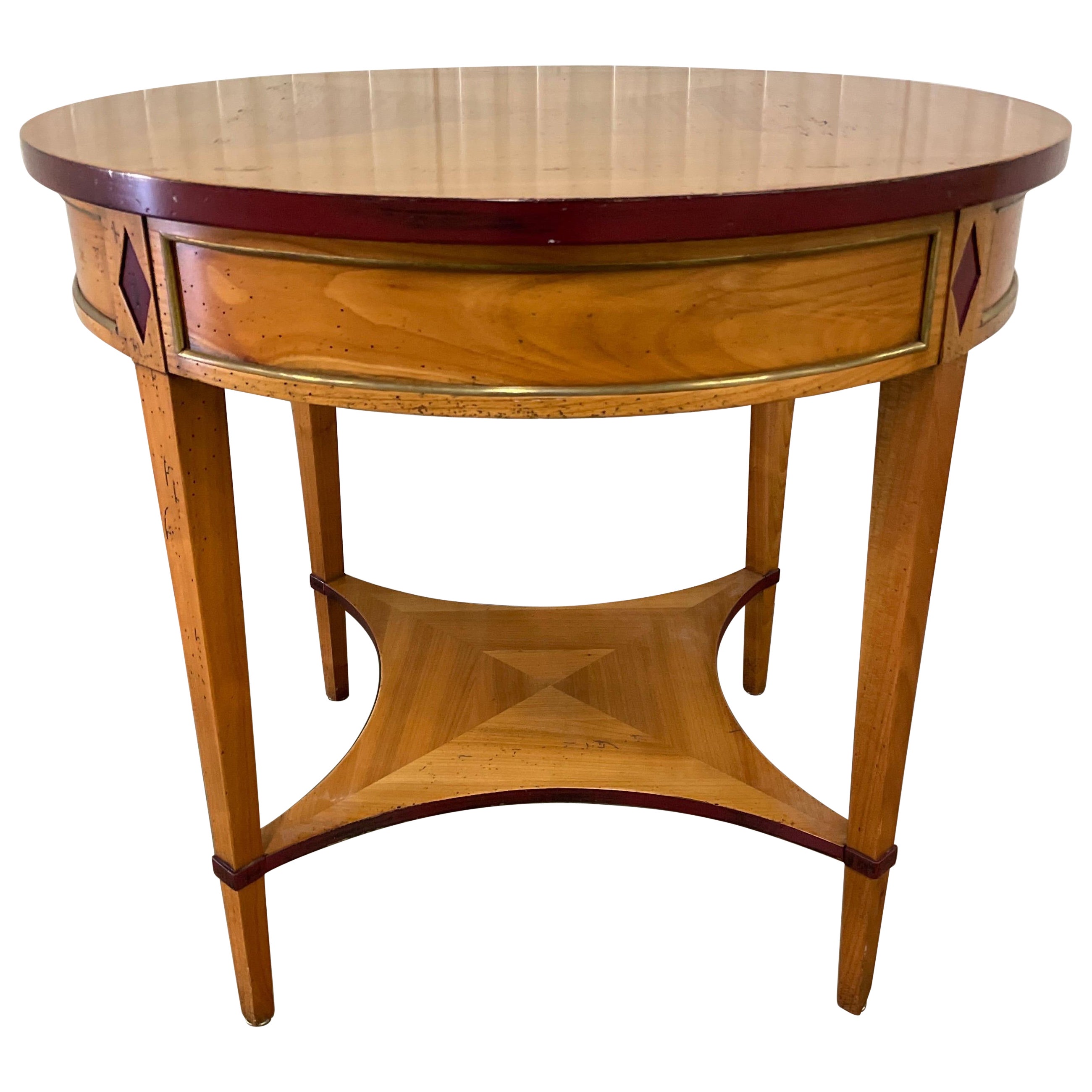 French Neoclassical Style Round Side Table with Brass Inlay For Sale