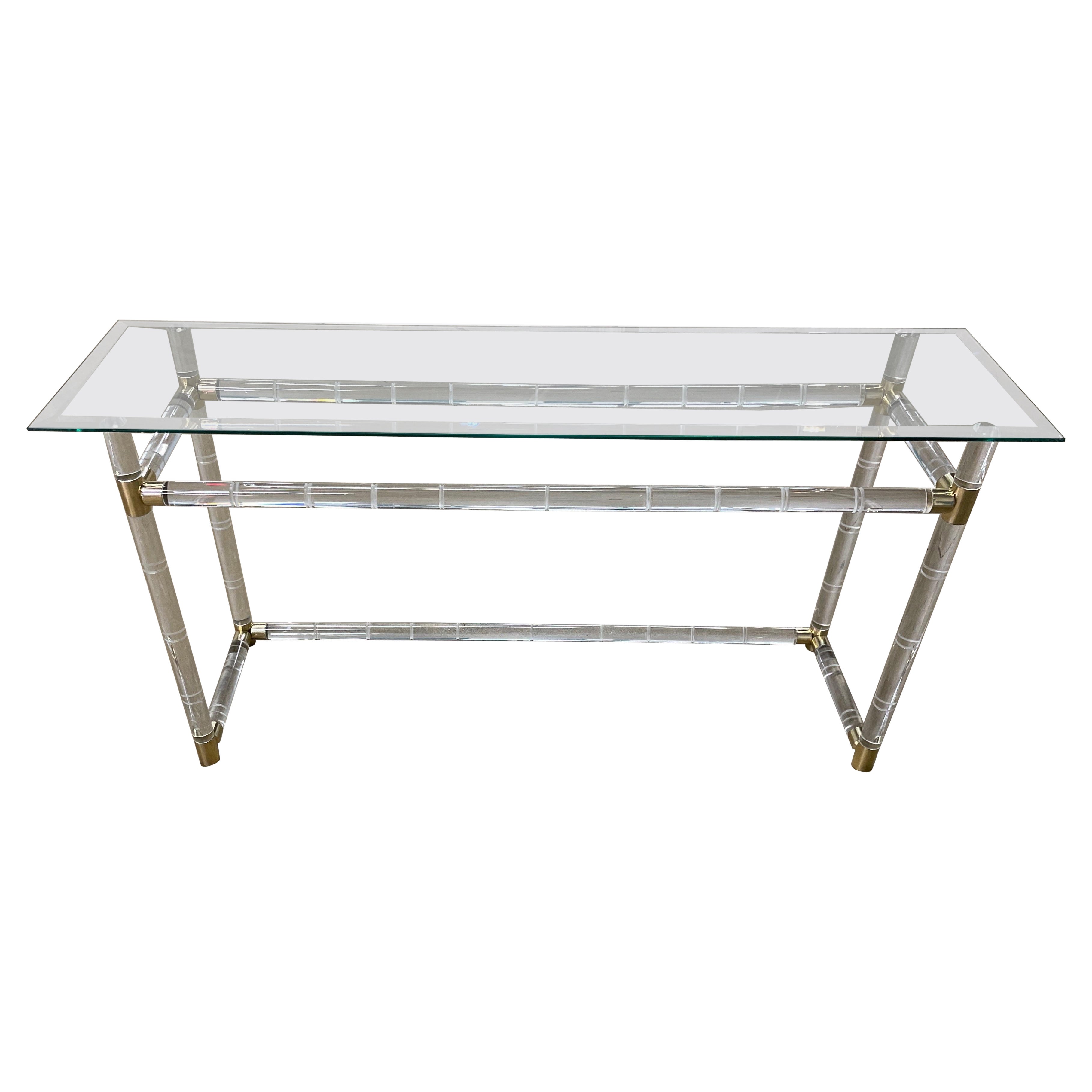 Midcentury Faux Bamboo Lucite Console by Charles Hollis Jones For Sale