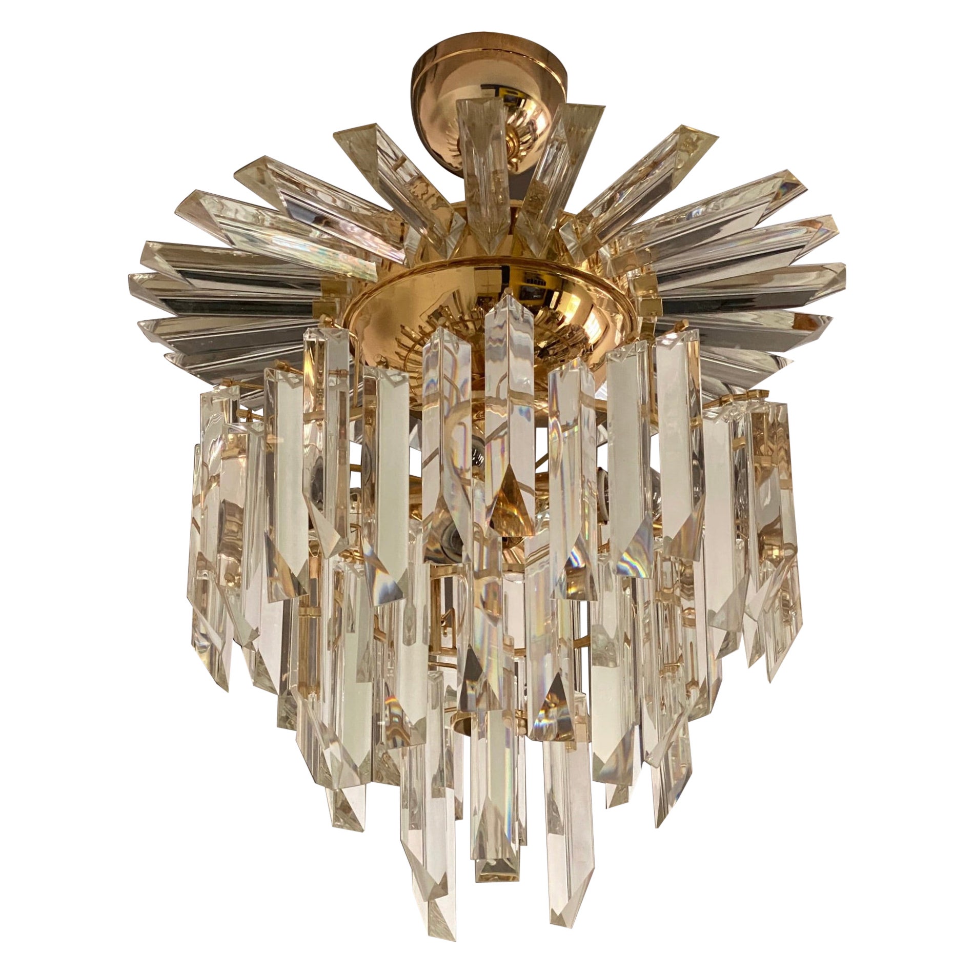 Gold-Plated and Crystal Glass Chandelier
