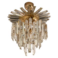 Vintage Gold-Plated and Crystal Glass Chandelier