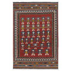 Vintage Persian Kilim in Red with Pictorial Geometric Patterns by Rug & Kilim