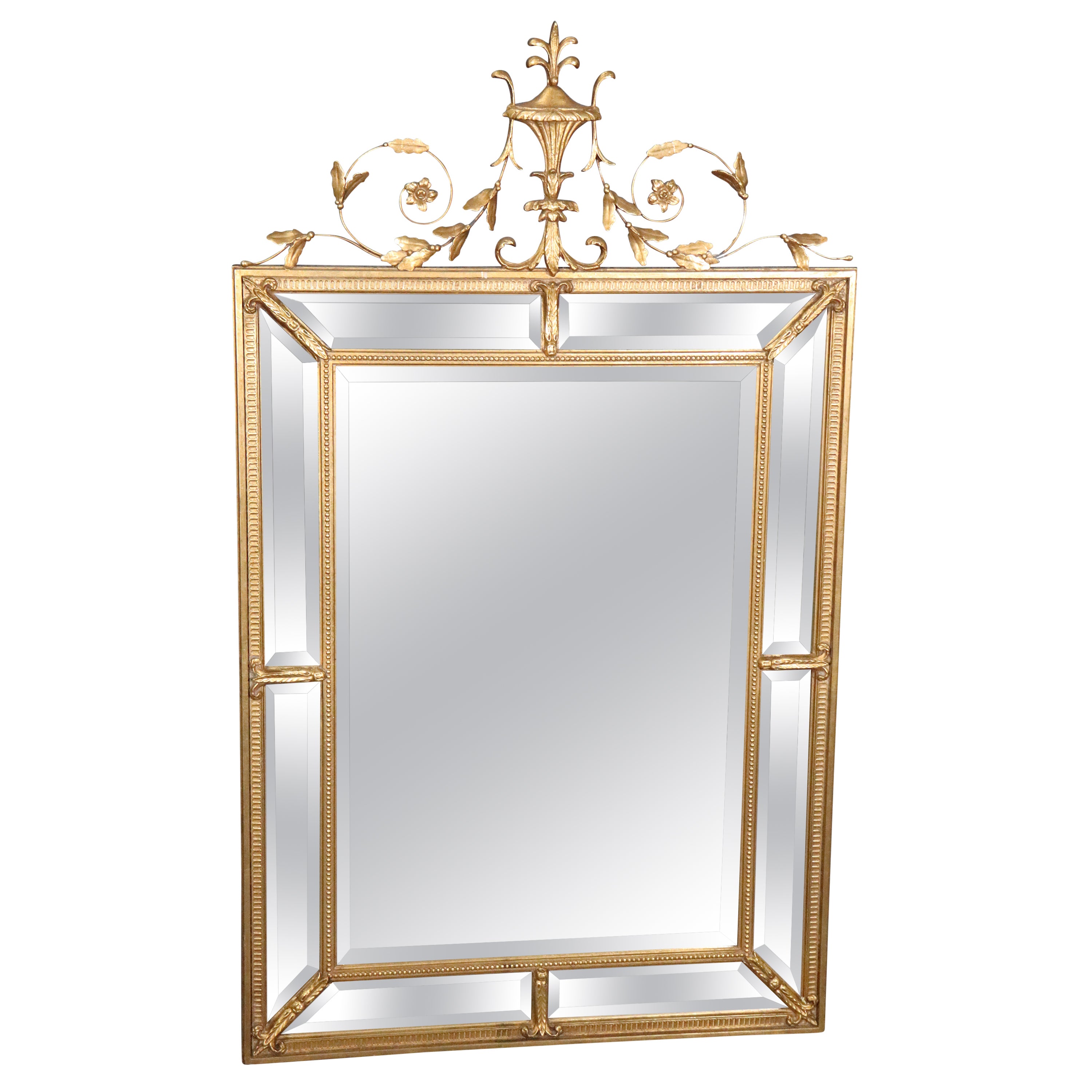 French Louis XVI Style Gilt Carved Beveled Glass Wall Hanging Mirror by Friedman