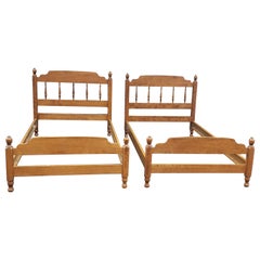 Pair of 1970s Ethan Allen Solid Heirloom Maple Twin Size Bedsteads