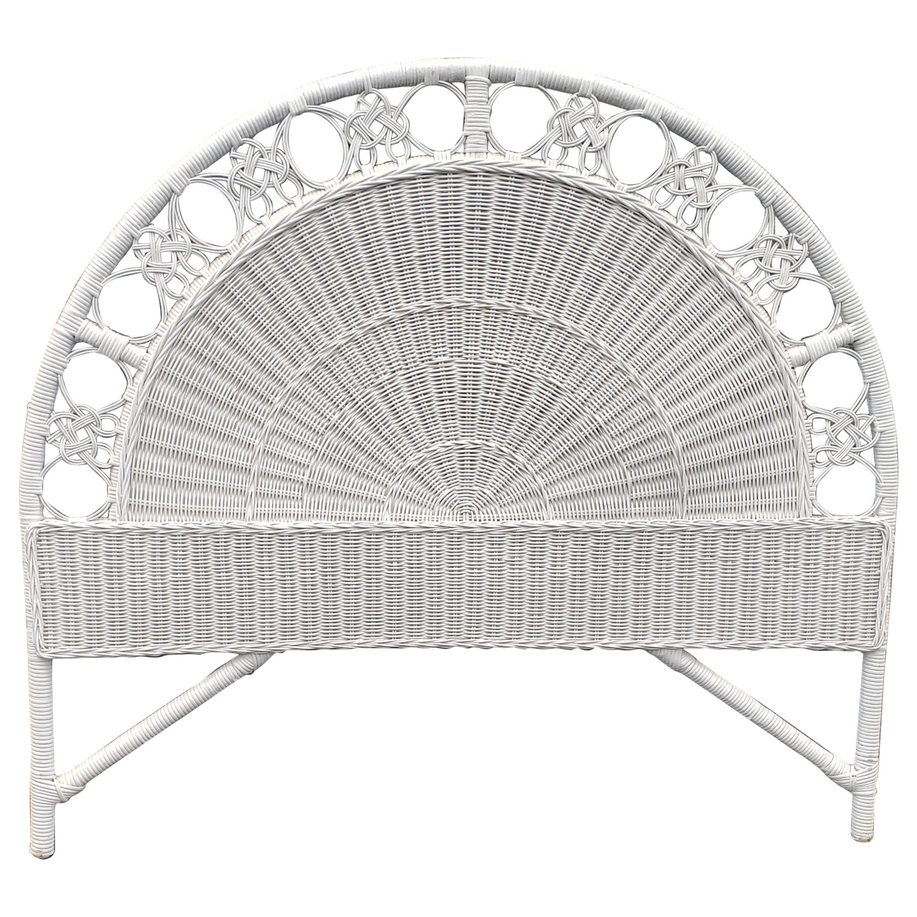Midcentury Painted Arch Top Wicker Full Size Headboard