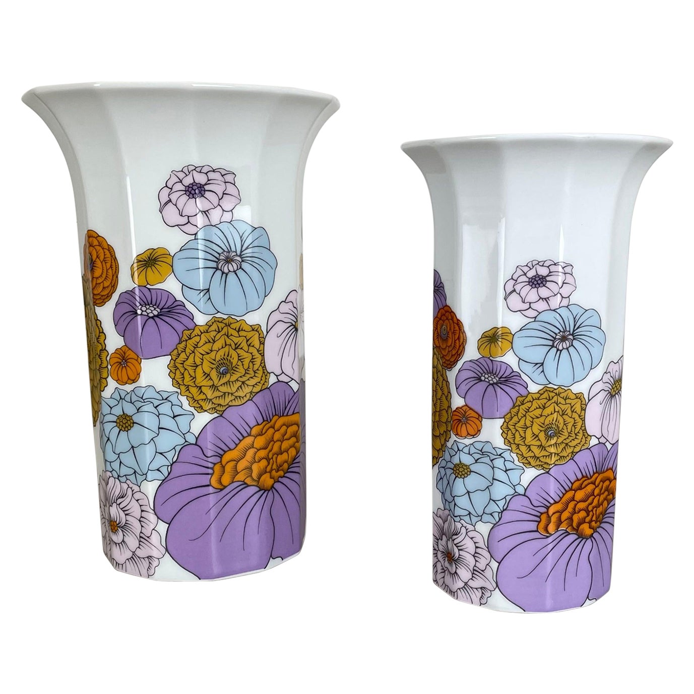 Set of 2 Floral Vases Tapio Wirkkala Polygon Rosenthal Studio Line Germany 1980s For Sale