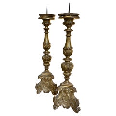 1780s Pair of Hand Carved Giltwood Sicilian Torcheres