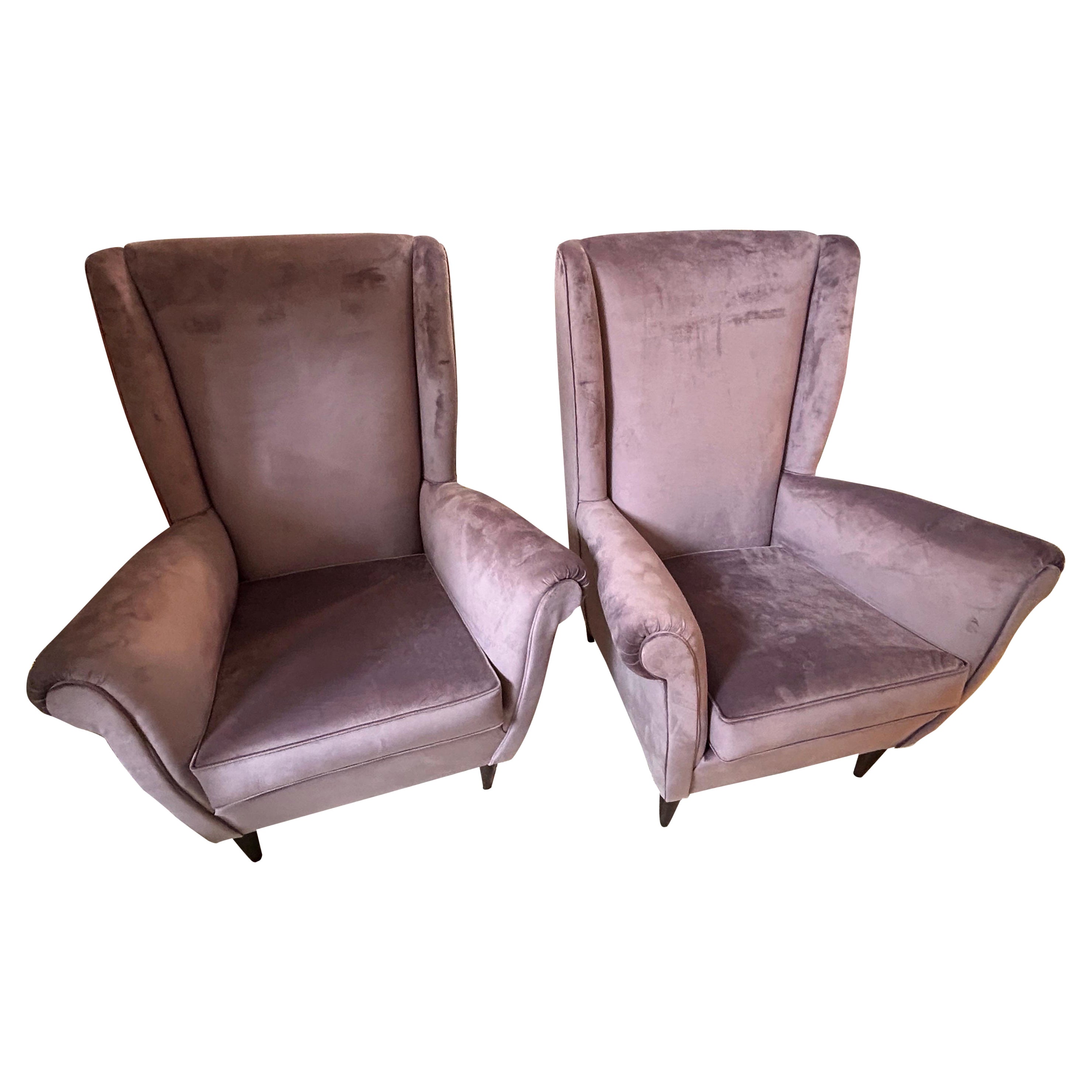 Two 1950s Gio Ponti Style Mid-Century Modern Armchairs Mod. 512 by ISA Bergamo For Sale