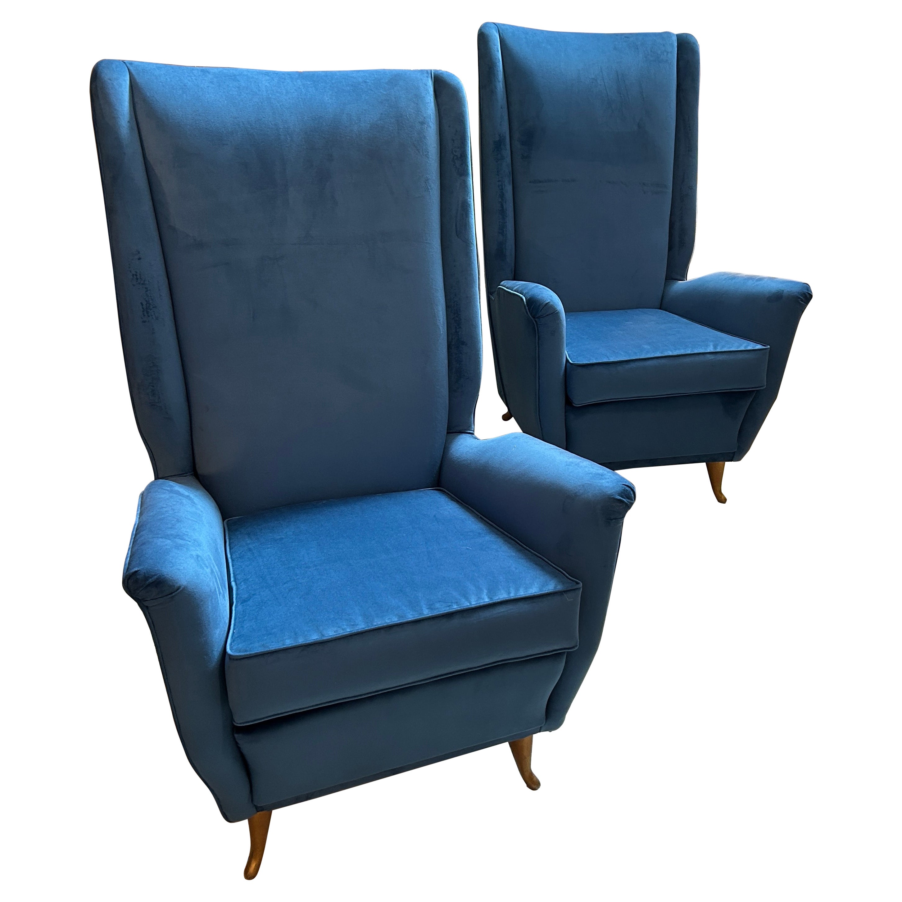 Deux fauteuils à haut dossier de style mi-siècle moderne de Gio Ponti pour Isa Bergamo, années 1950