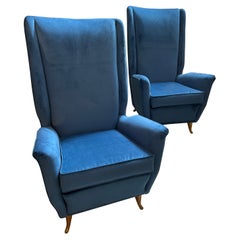 Vintage 1950s Two Mid-Century Modern High Back Armchairs by Gio Ponti for Isa Bergamo