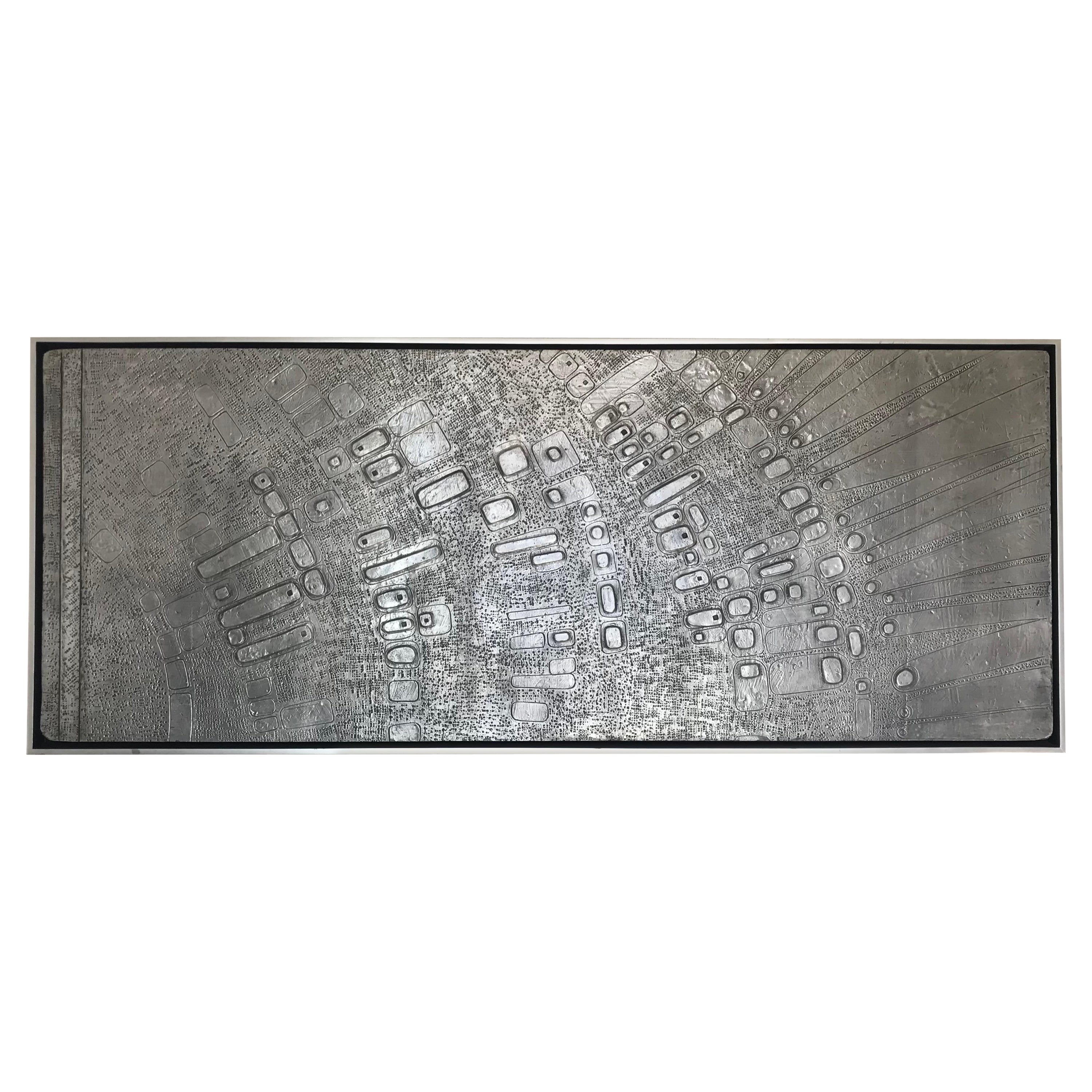 20th Century Italian Etched Brutalist Framed Aluminum Wall Panel
