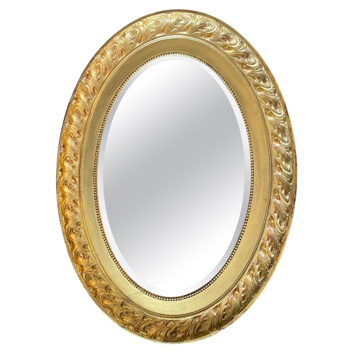 Gorgeous Oval French Louis XVI Genuine Gold Leaf Mirror  For Sale