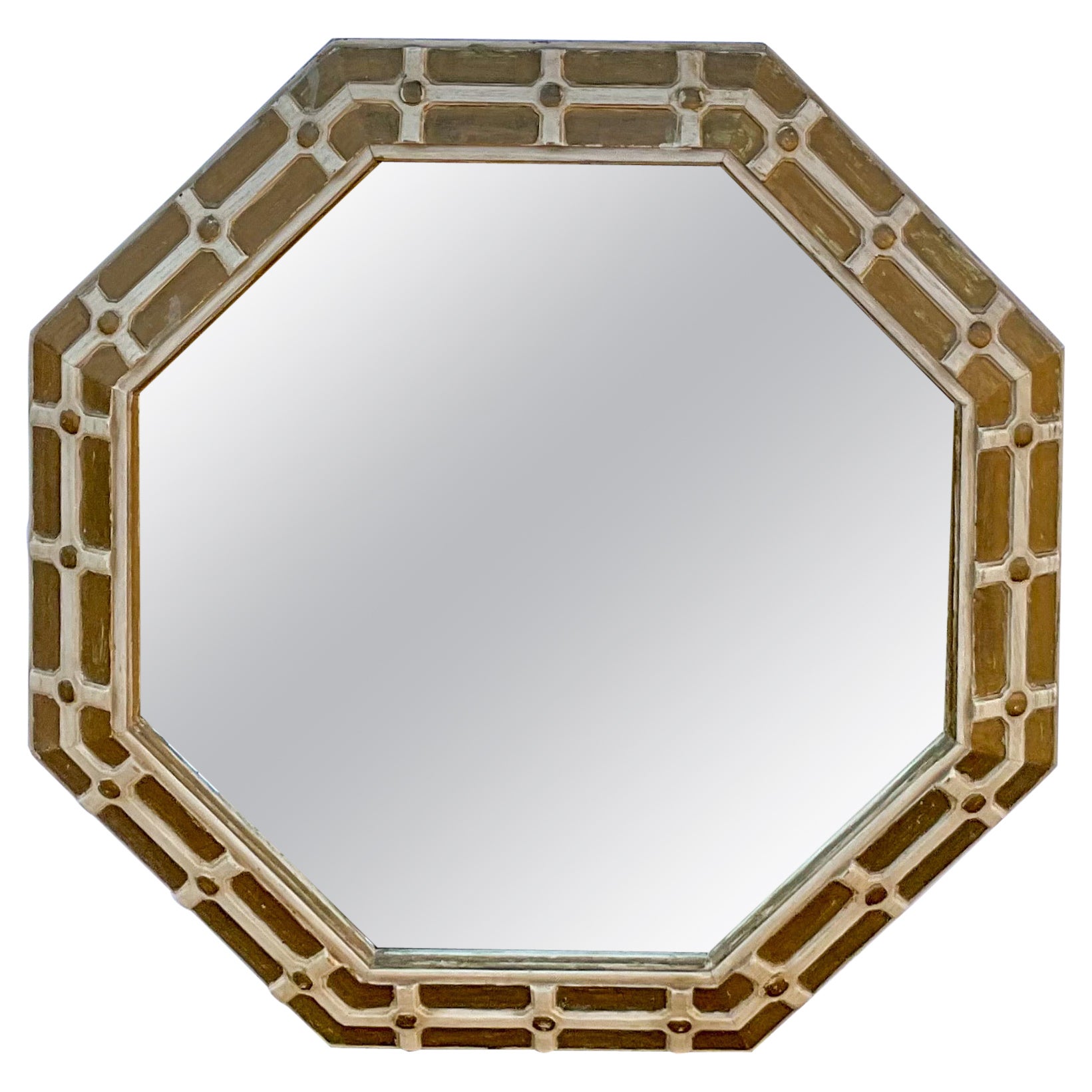 Miroir octogonal/rond en bois doré sculpté de style Hollywood Regency Chippendale