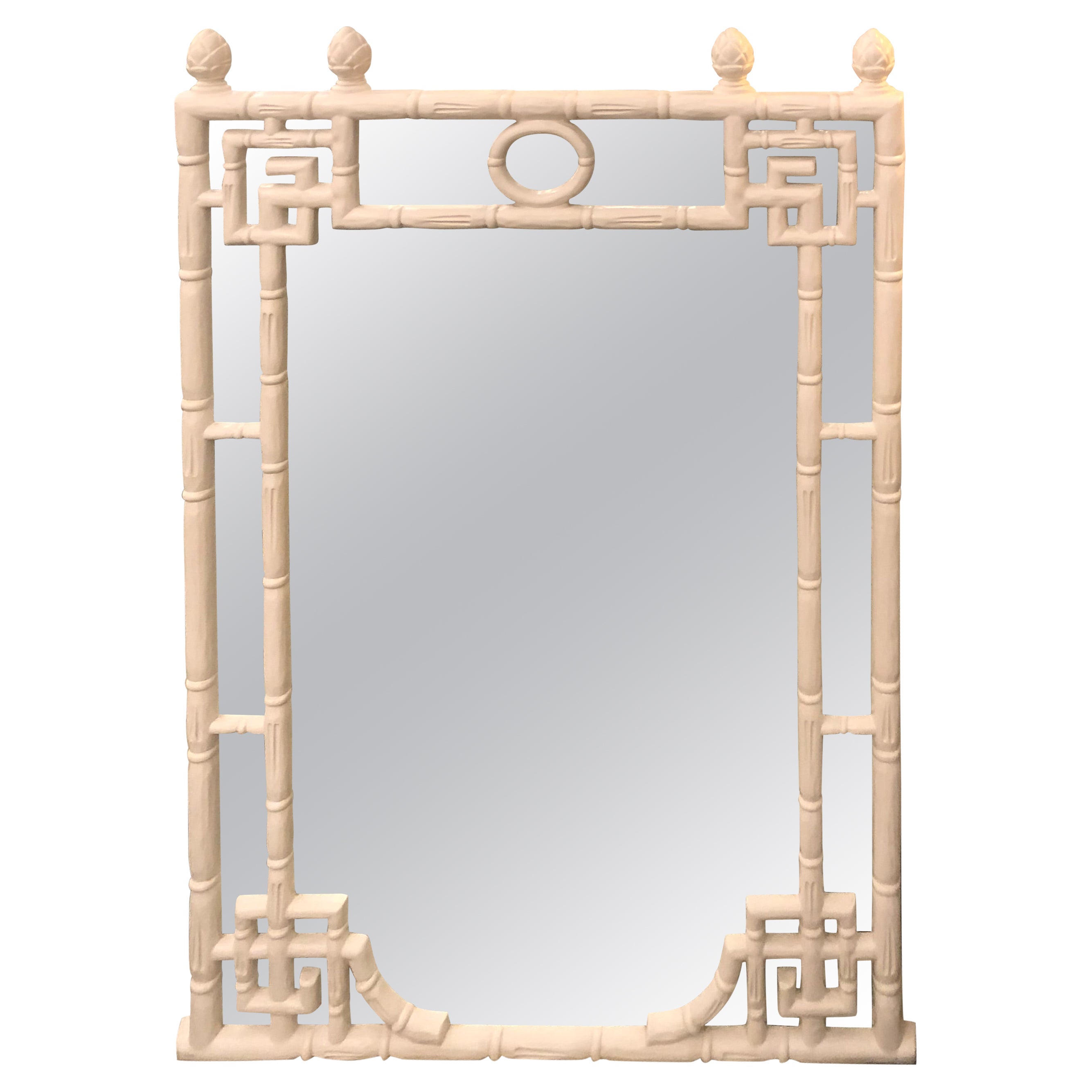 Stylish Hollywood Regency Vintage White Faux Bamboo Mirror by Turner