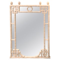 Stylish Hollywood Regency Vintage White Faux Bamboo Mirror by Turner