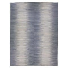 Tapis Kilim contemporain en laine tissé à plat avec motif abstrait gris