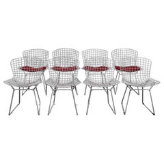 Bertoia, Eight White Welded Steel Chairs with Four Red Cushions