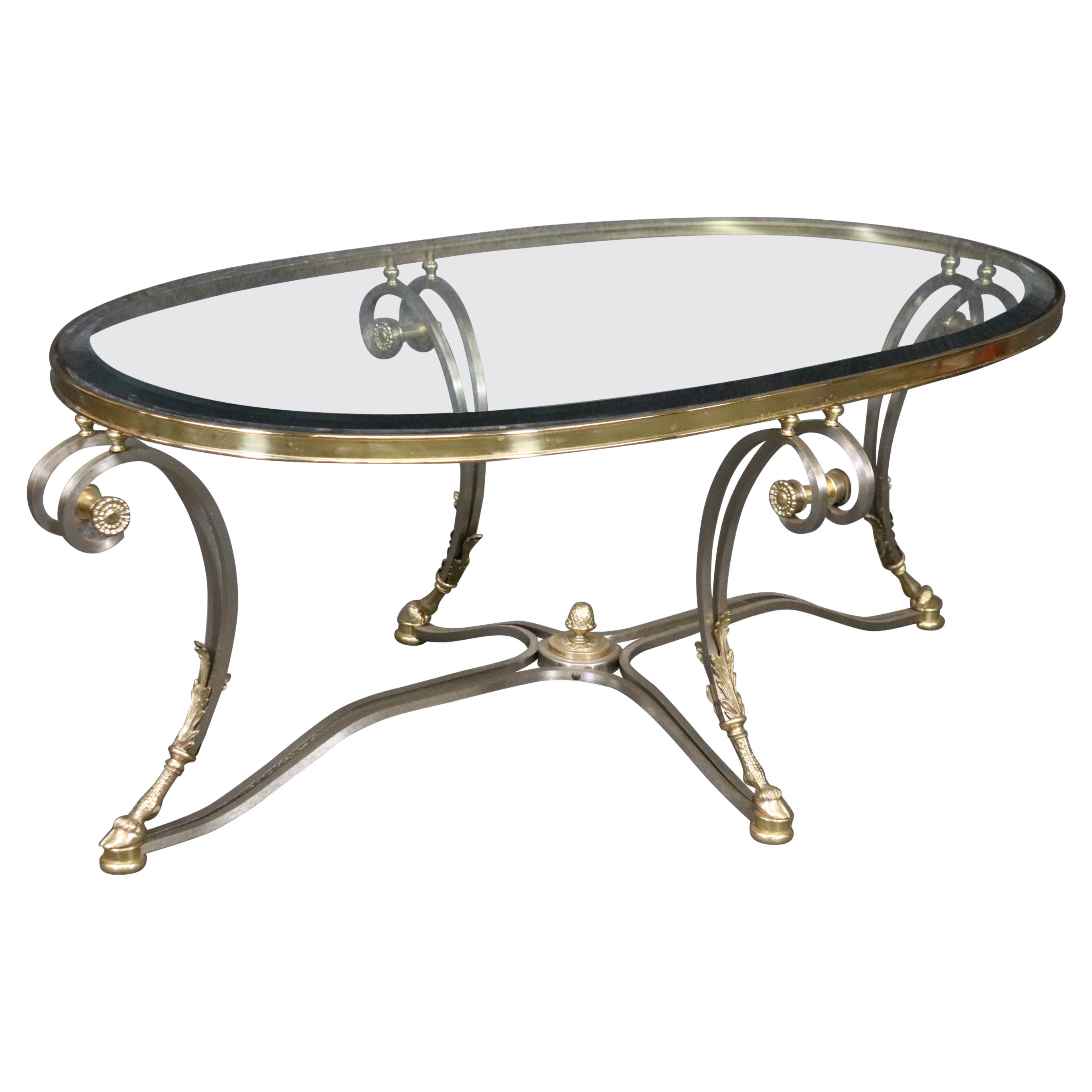 Hollywood Regency Maison Jansen Style Beveled Glass Top Coffee Table Midcentury For Sale