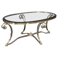 Retro Hollywood Regency Maison Jansen Style Beveled Glass Top Coffee Table Midcentury
