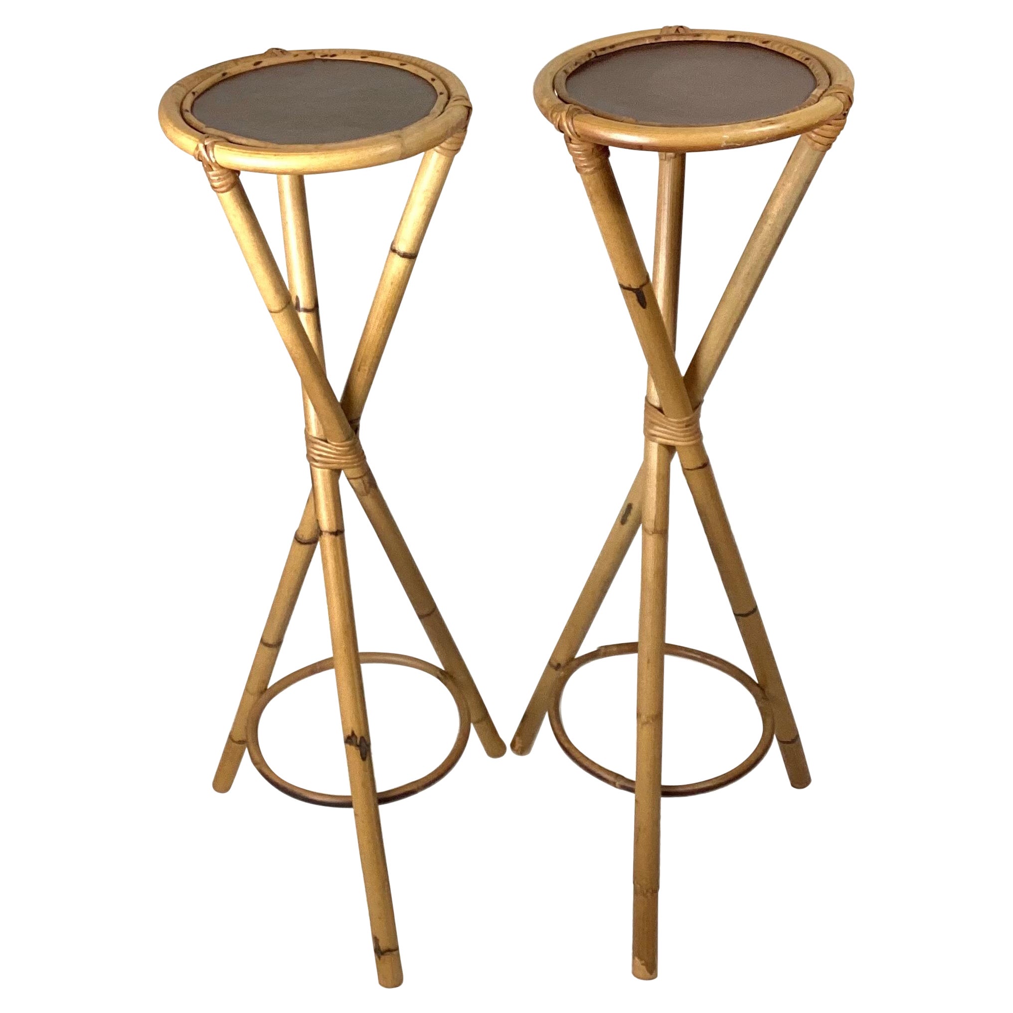 Pair of Rosenthal Netter Bamboo Display Pedestals, Plant Stands, Italy, 1950s For Sale