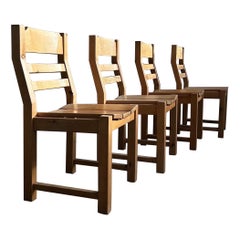 Set of Four Brutalist Pine Dining Chairs Denmark 1970s