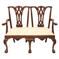 CRAFTIQUE Mahogany Chippendale Style Settee with Ball in Claw Feet