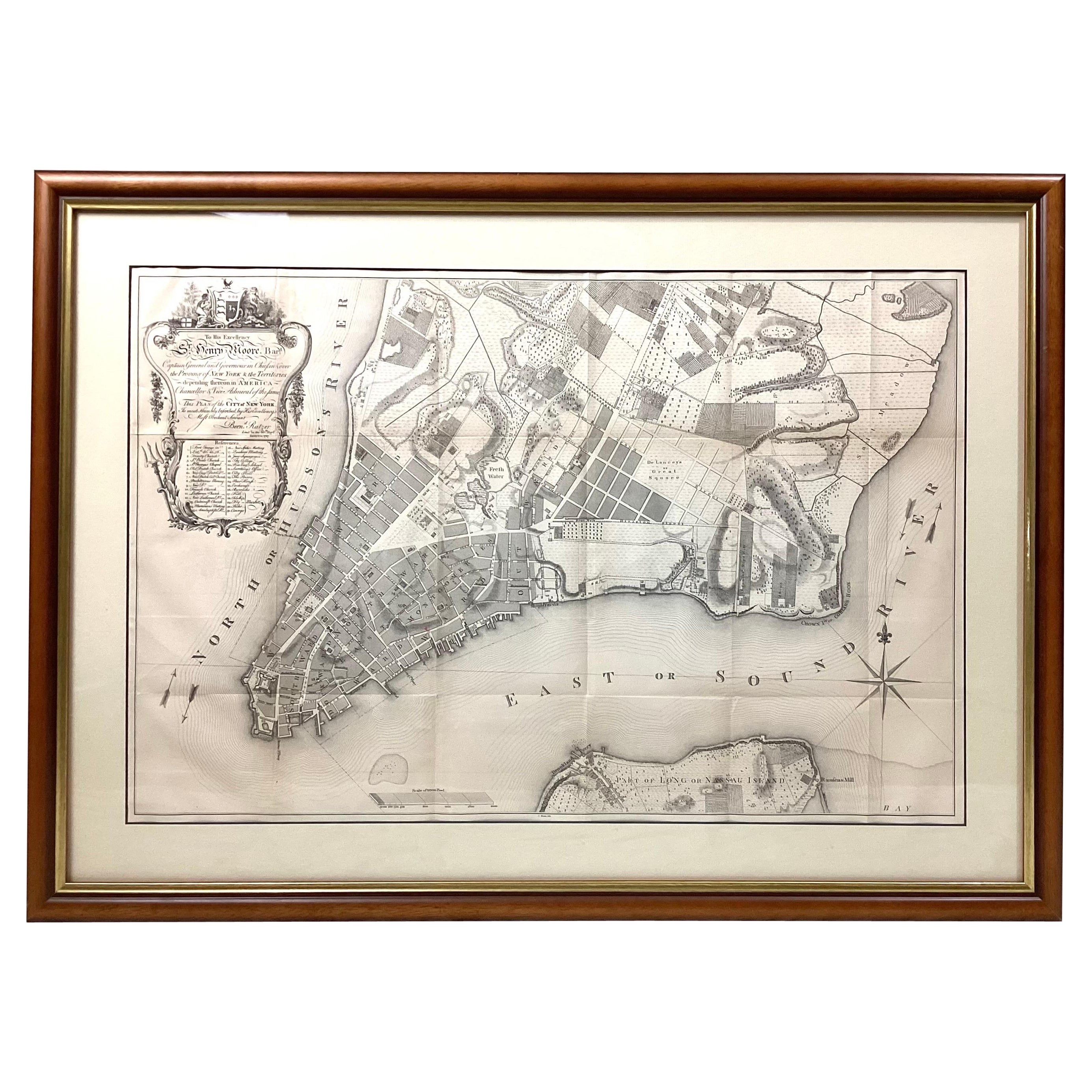 Ancienne carte encadrée d'un plan de la ville de New York telle qu'elle a été évaluée en 1767.