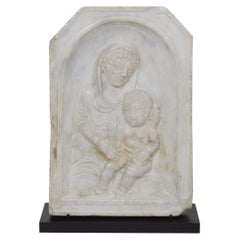 Italian 17 Century Marble Panel with Madonna and Child