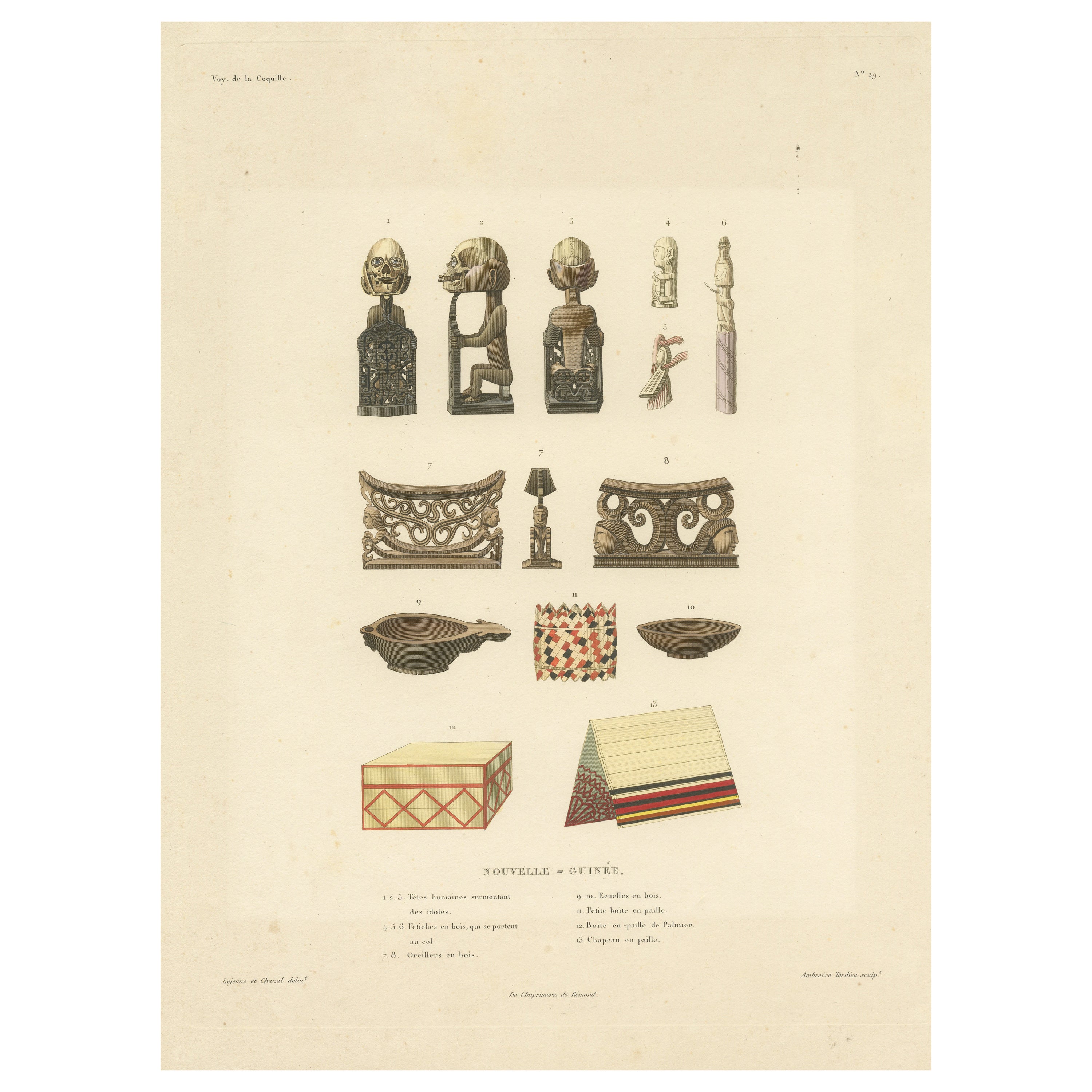 Antique Print of Artifacts from New Guinea For Sale