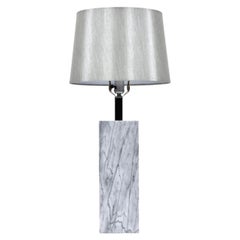 Vintage Nessen Style Gray Marble Table Lamp with Chrome Neck and Silver Shade