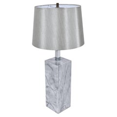 Vintage Nessen Style Gray Marble Table Lamp with Chrome Neck and Silver Shade