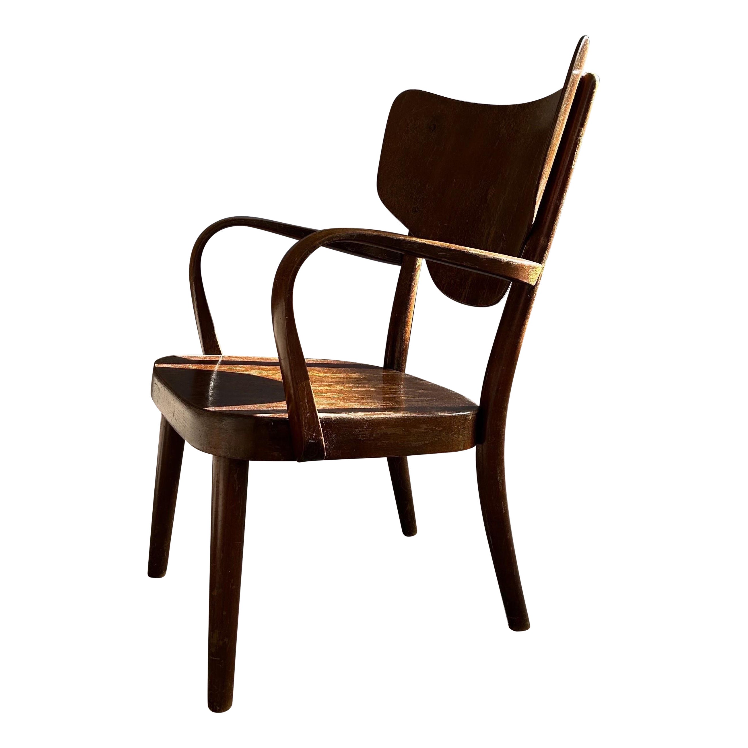 Magnus Stephensen Lounge Chair in Dark Stained Beechwood by Fritz Hansen For Sale