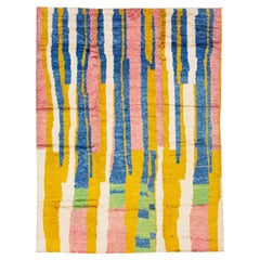 Modern Abstract Moroccan Style Wool Rug Handmade with Multicolor Design