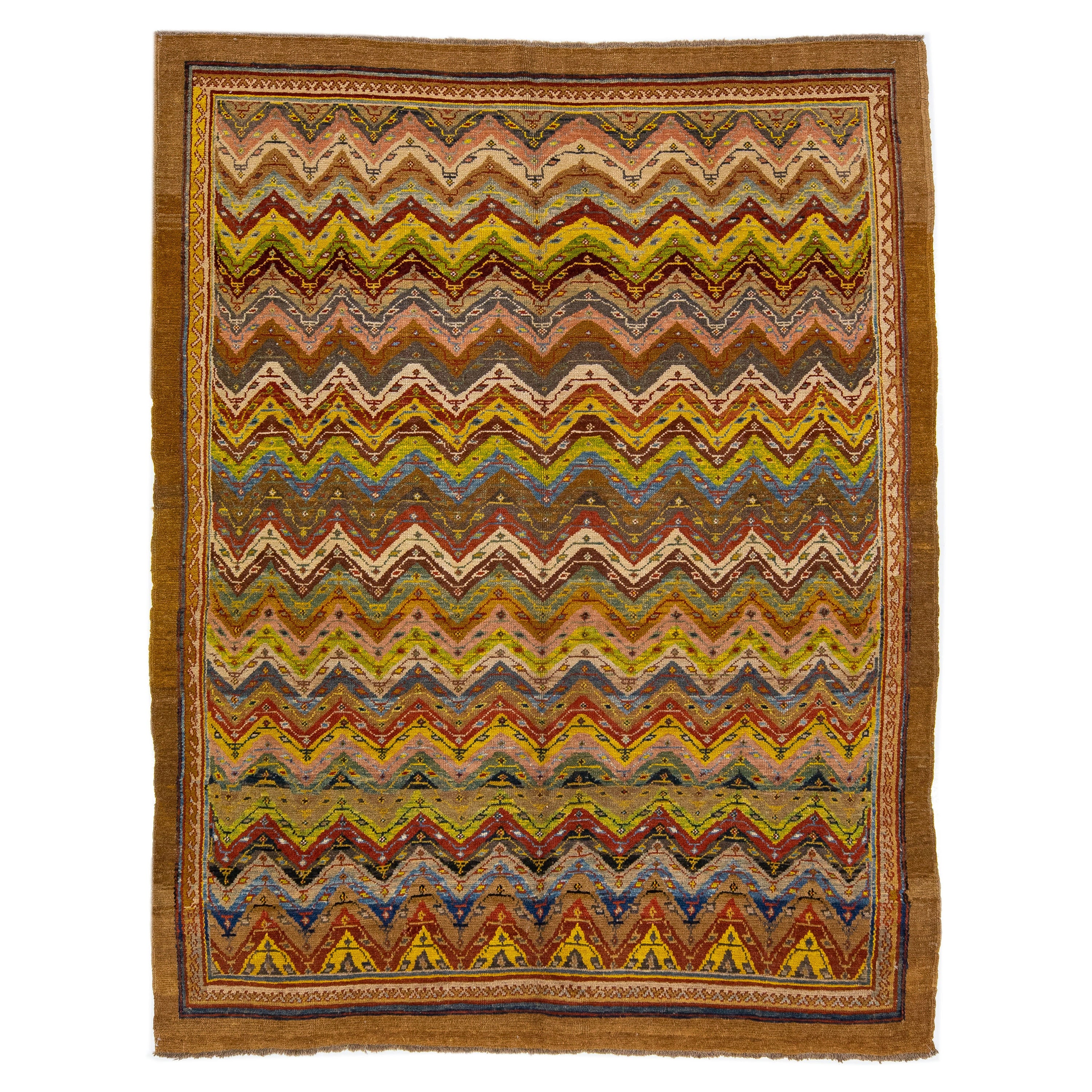 Modern Handmade Deco Wool Rug with Multicolor Design For Sale