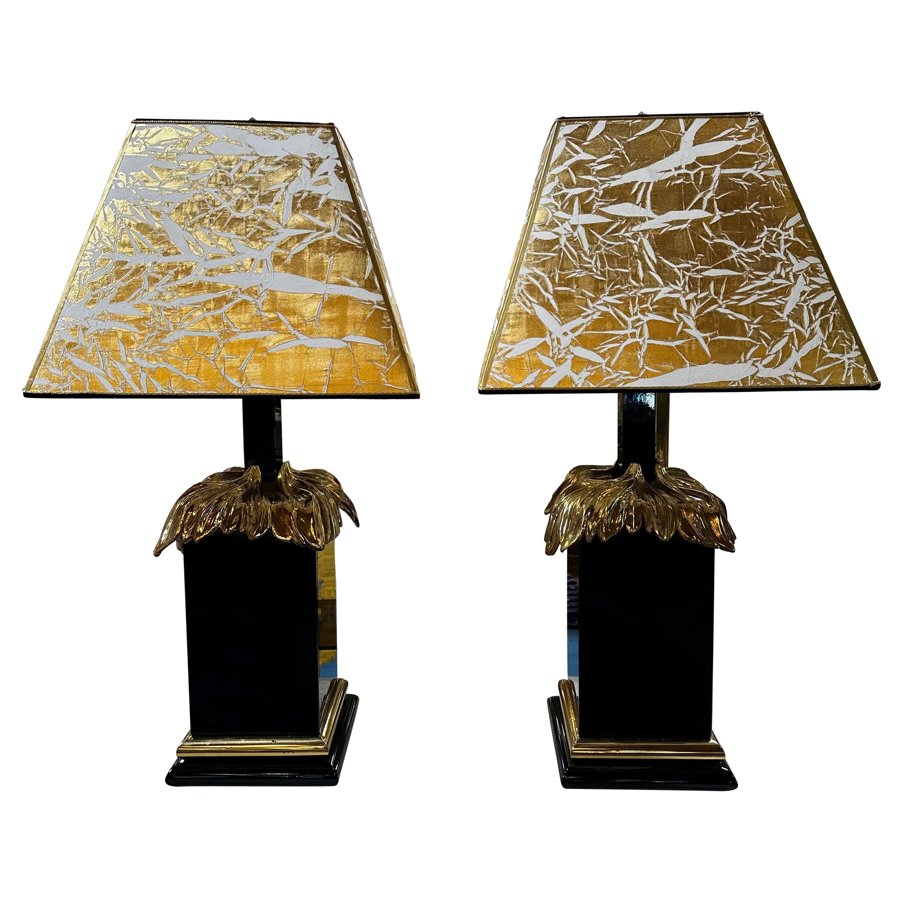 Paire de 2 lampes de table italiennes Art Déco uniques des années 1980 en vente