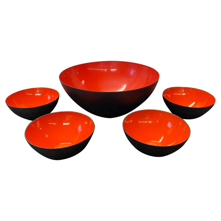 Krenit Five Piece Danish Modern Enamel Bowl Set by Herbert Krenchel For