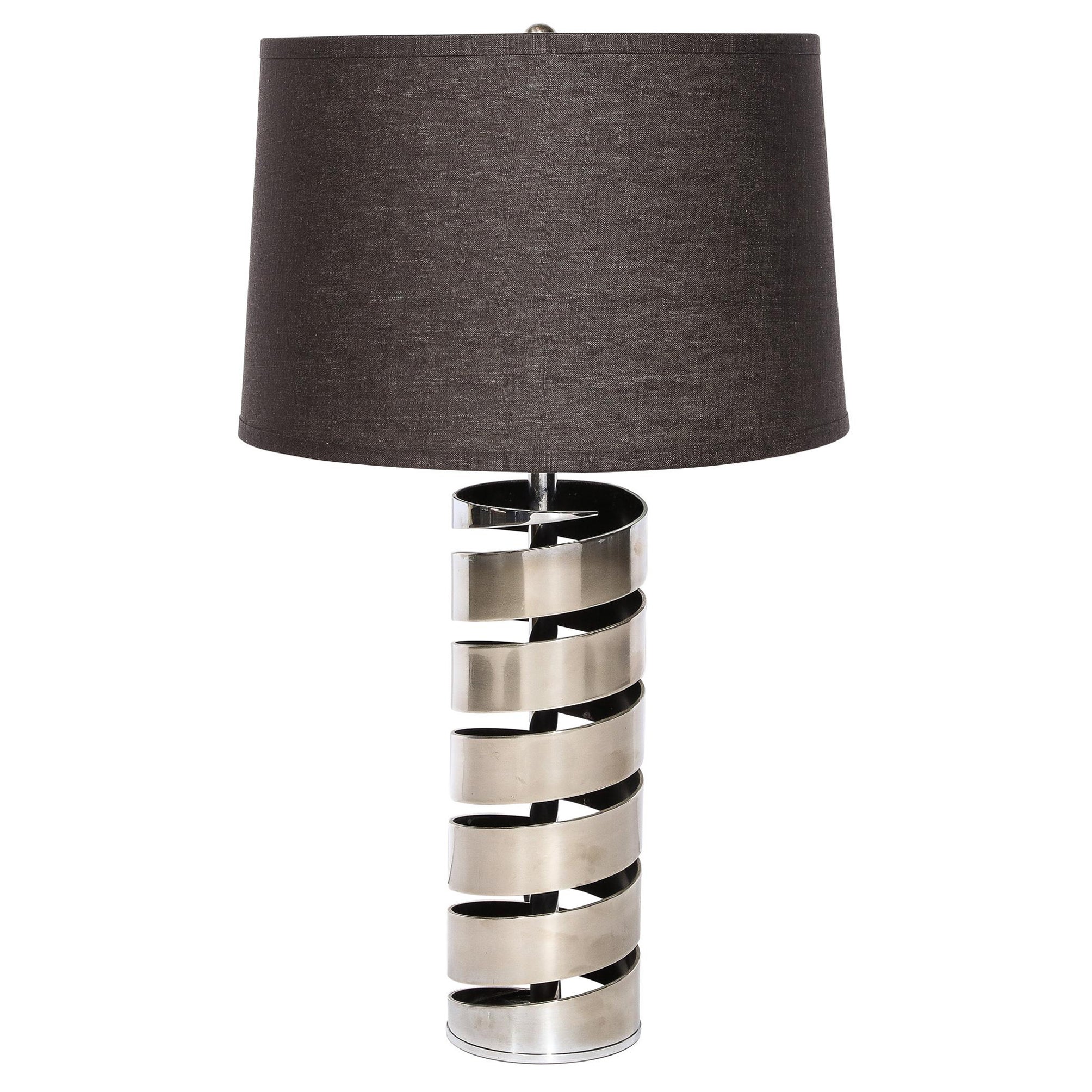 Modernistische Fackel-Tischlampe in Spiralform aus satiniertem Nickel 