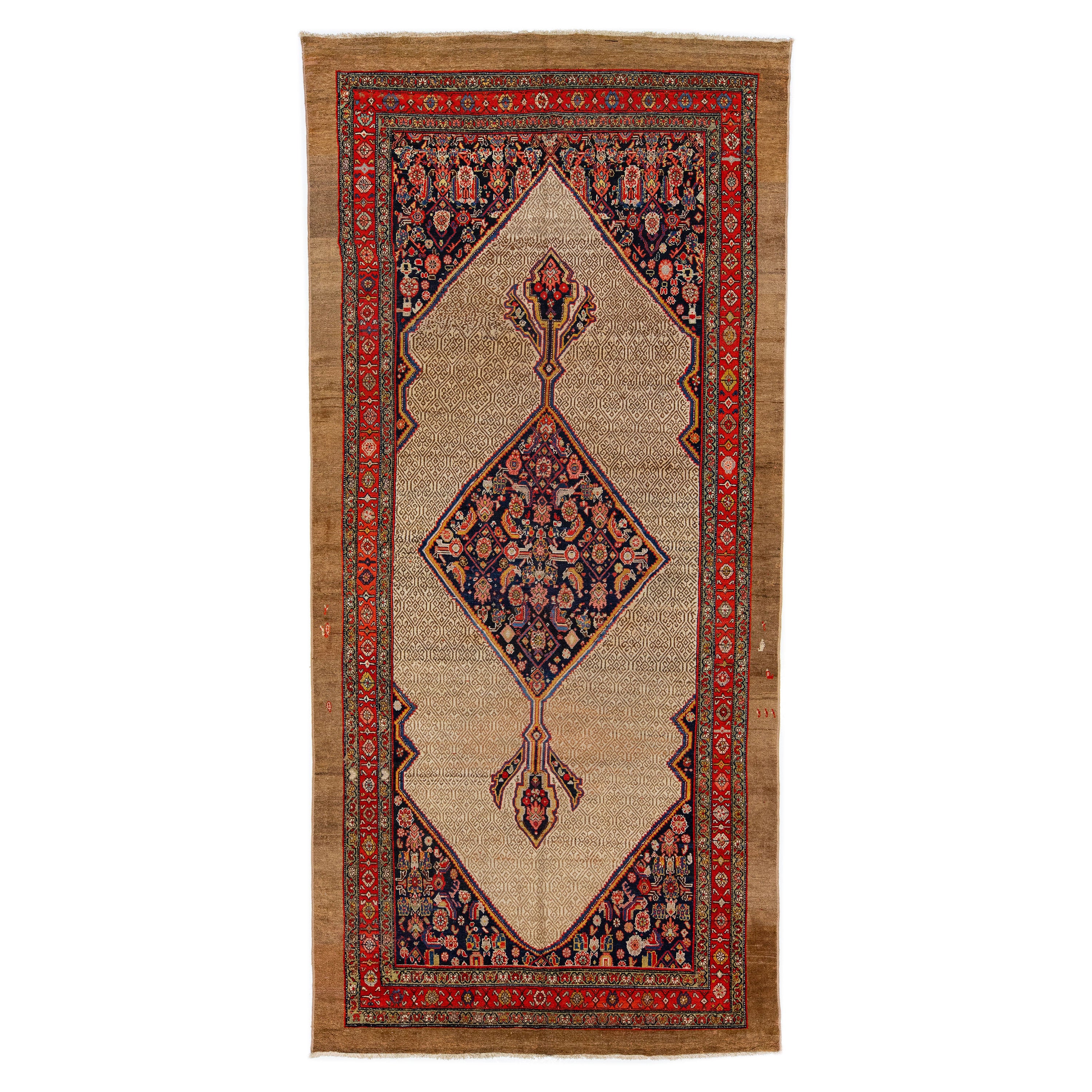 1900s Persian Hamadan Gallery Wool Rug with Multicolor Medallion Design  For Sale