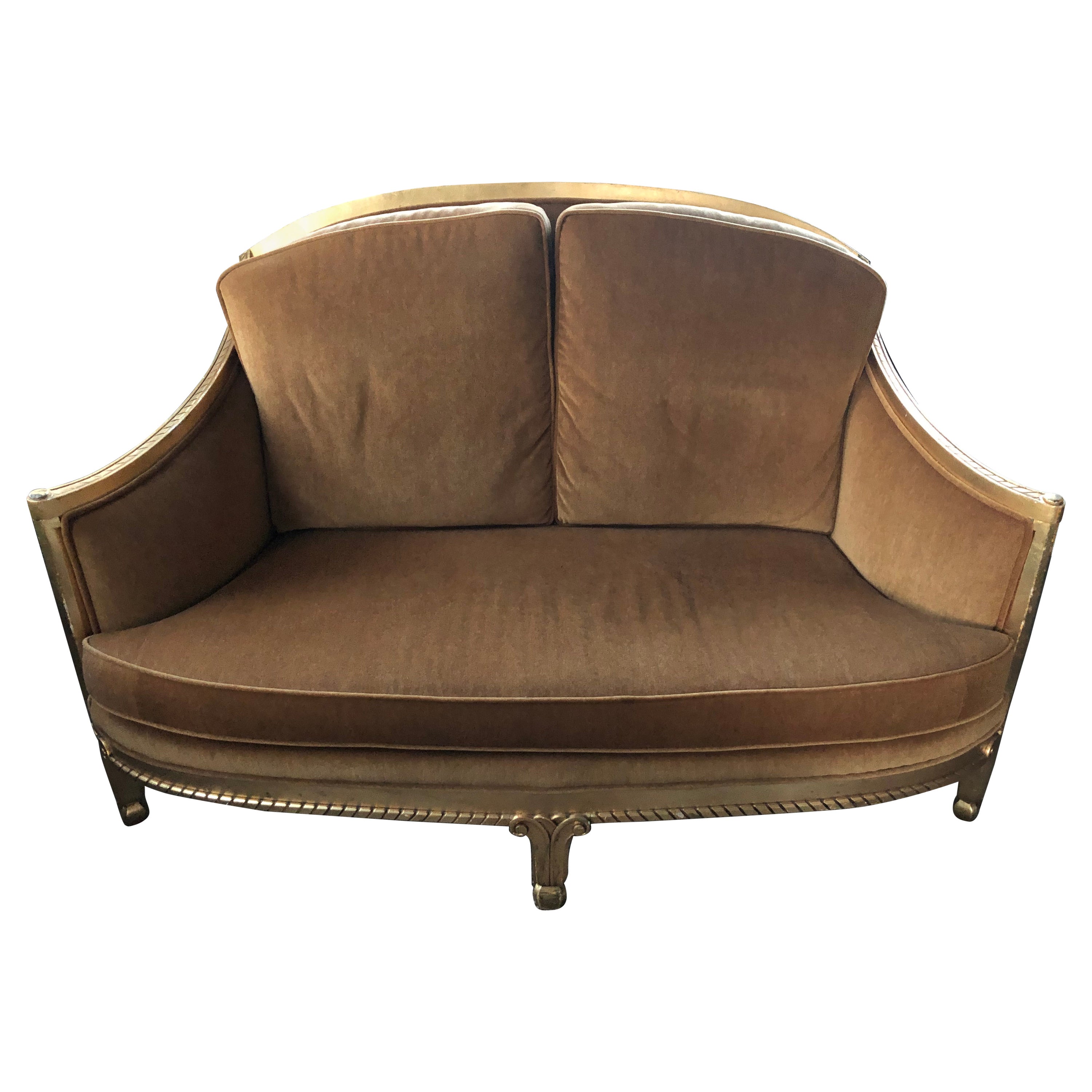 Glamorous Vintage Mohair and Giltwood Loveseat