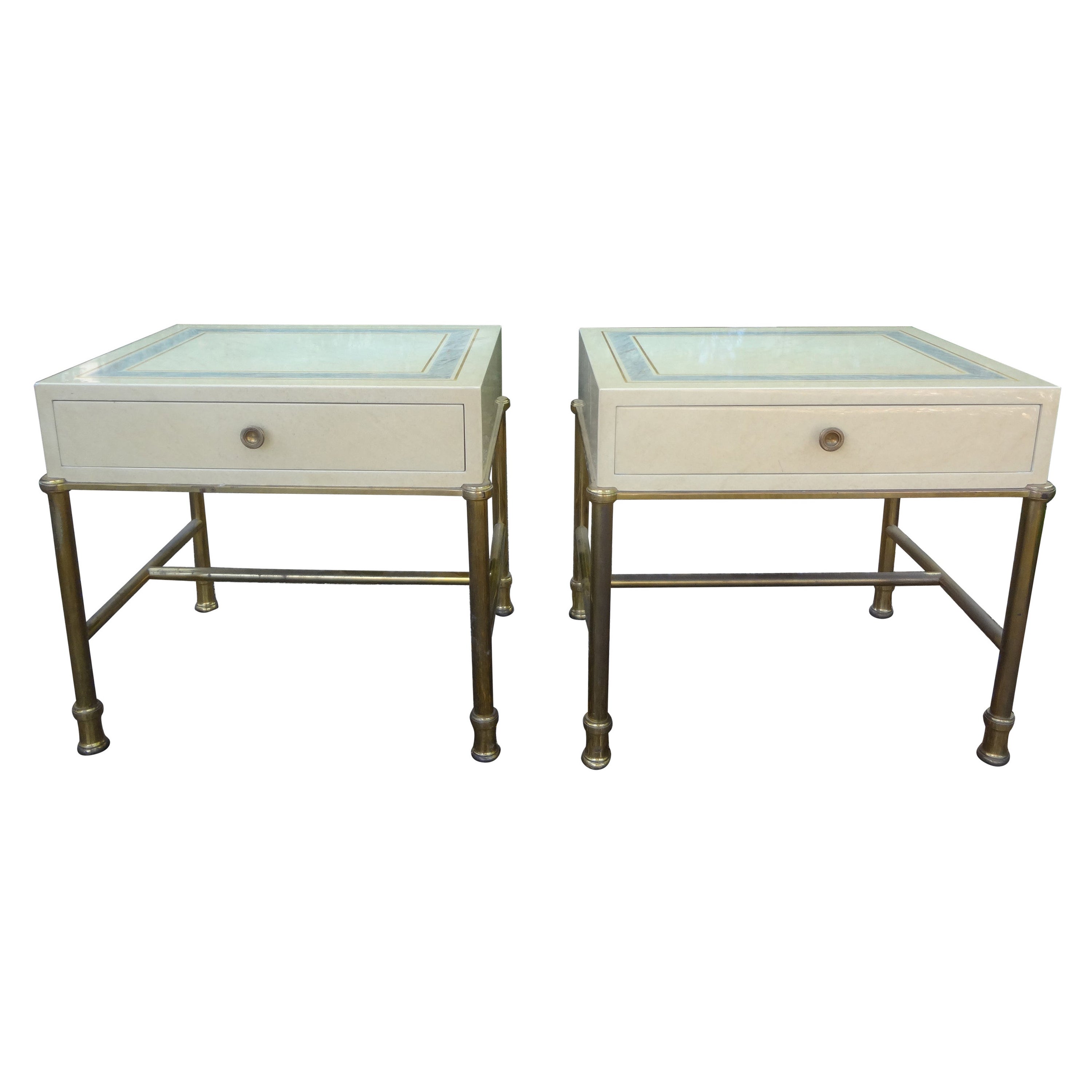 Pair of Italian Modern Brass and Lacquered Tables Attributed to Willy Rizzo For Sale