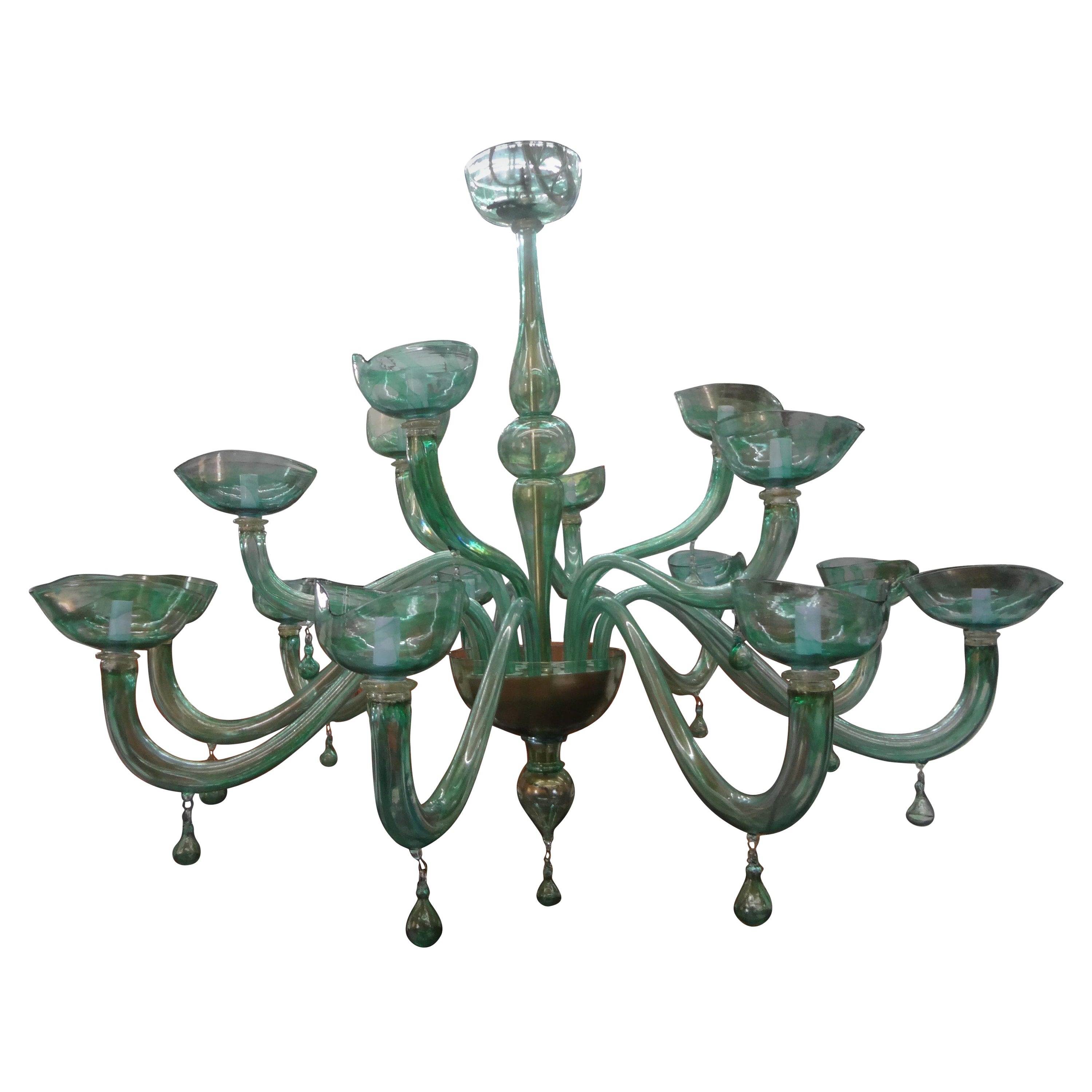 Huge Murano Glass Chandelier Attributed To Venini For Sale